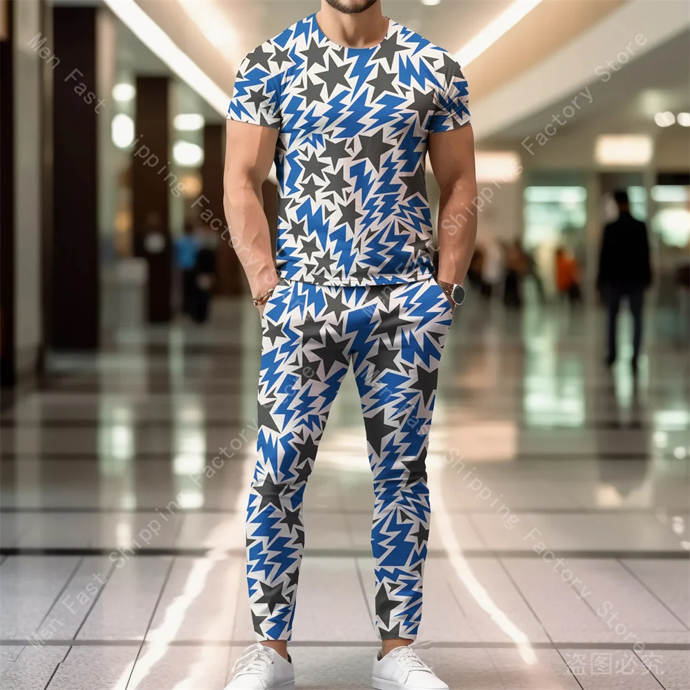 Men Tracksuits Summer Clothing T Shirt Pants Sets Print Sportswear Trousers Suits Oversized T-shirts Sweatpants Sets Casual Tops