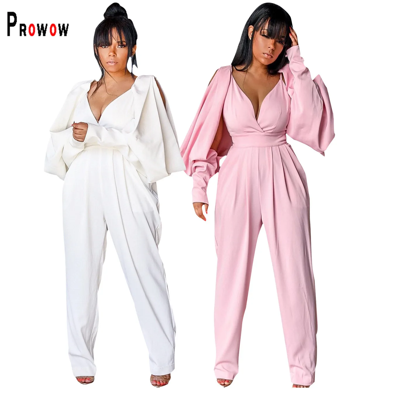 

Prowow Women Jumpsuits Fashion Office Lady Elegant Romper for Woman Long Sleeve High Waisted V-neck Romper One-piece Playsuits