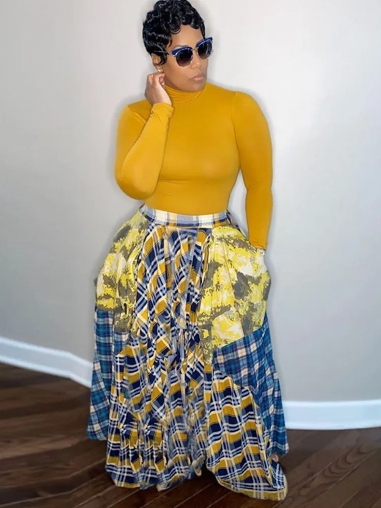 Женская плиссированная юбка в клетку винтажная клетчатая Макси-юбка с