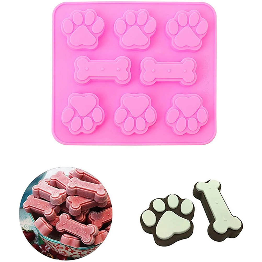 

2PCS Silicone Puppy treat molds, Dog Paw and Bone Mold Ice Cube Mold Jelly Biscuits Chocolate Candy Baking Mold Oven Microwave