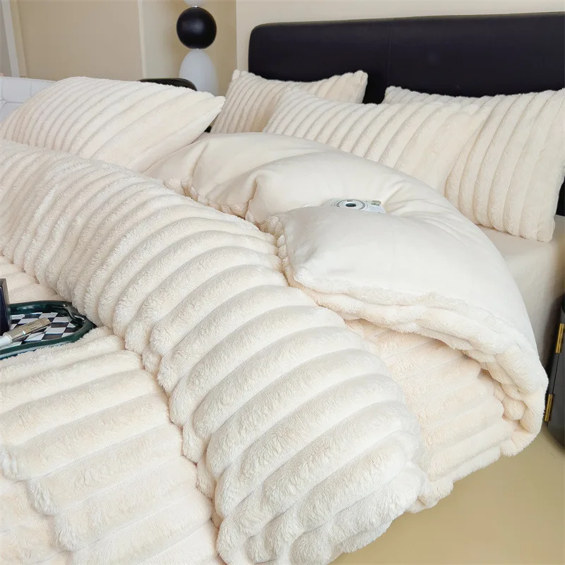 Зимний утолщенный плюшевый теплый комплект пододеяльника однотонный роскошный