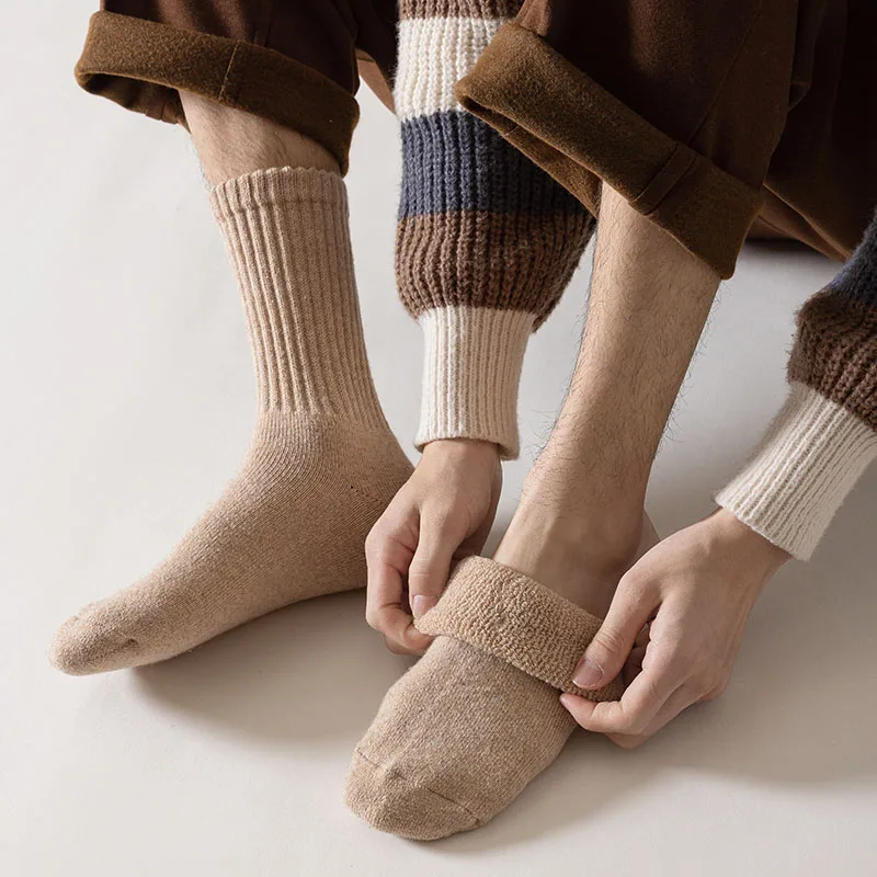 Winter Men's Merino Wool Socks High Quality Harajuku Retro Fashion Casual Cashmere Long Socks Men 5 Pair