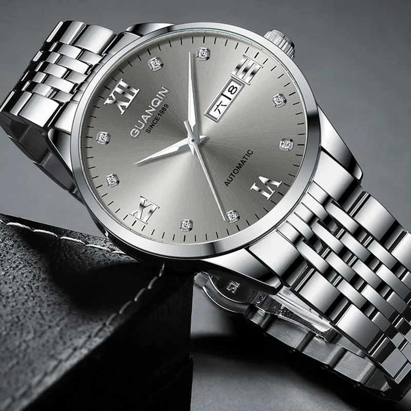 

40mm Fashion Fully Automatic Mechanical Business Stainless Steel Waterproof Luminous Calendar Week Sapphire Mirror Men's Watches