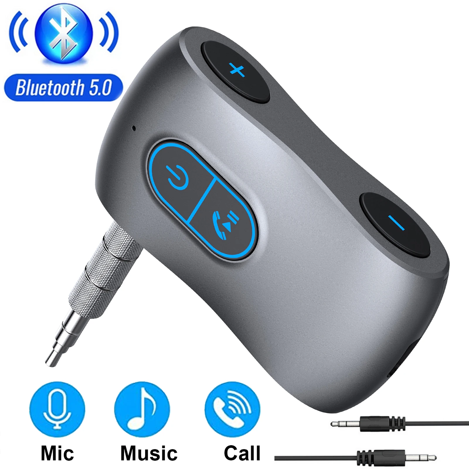 

Bluetooth 5,0 приемник 3,5 мм AUX аудио беспроводной адаптер автомобильный комплект громкой связи для ПК динамик наушники с микрофоном
