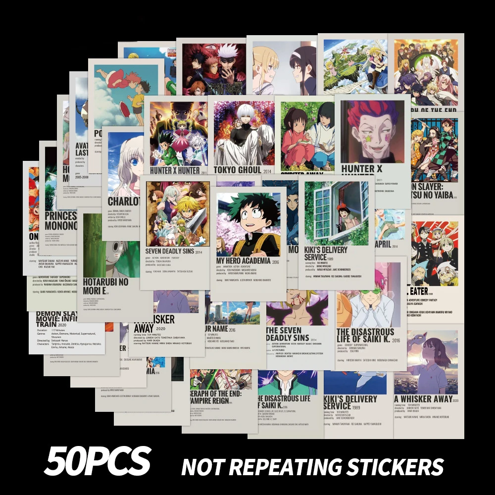 

50Pcs/Set Anime Stickers Mix Demon Slayer My Hero Academia Sticker Poster Phone Laptop Luggage Graffiti Kid Cartoon Sticker