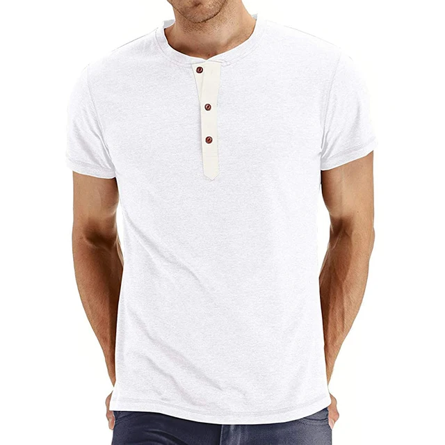 

2023 New High Quality Cotton Men's T-shirt Henry Neck Fashion Design Slim Fit Solid Color T-shirt Men's Top T-shirt Short Sleeve