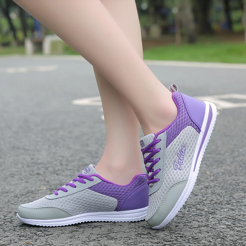 Women Sneakers Flat Walking Shoes Mesh Breathable Lace-up Outdoor Leisure Sports Shoes