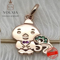 private label hot sale s925 sterling silver green gem chick fun design pendant festive gift couple shiny ladies jewelry