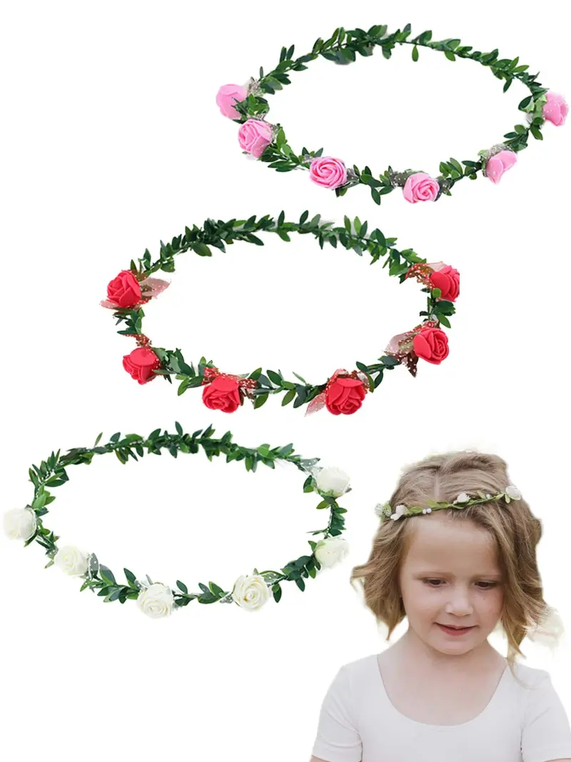 

Girls Flower Headband Boho Garland Halo Headpiece Festival Wedding Beach Hair Wreath Flower Headwear Photo Props Flower Crown