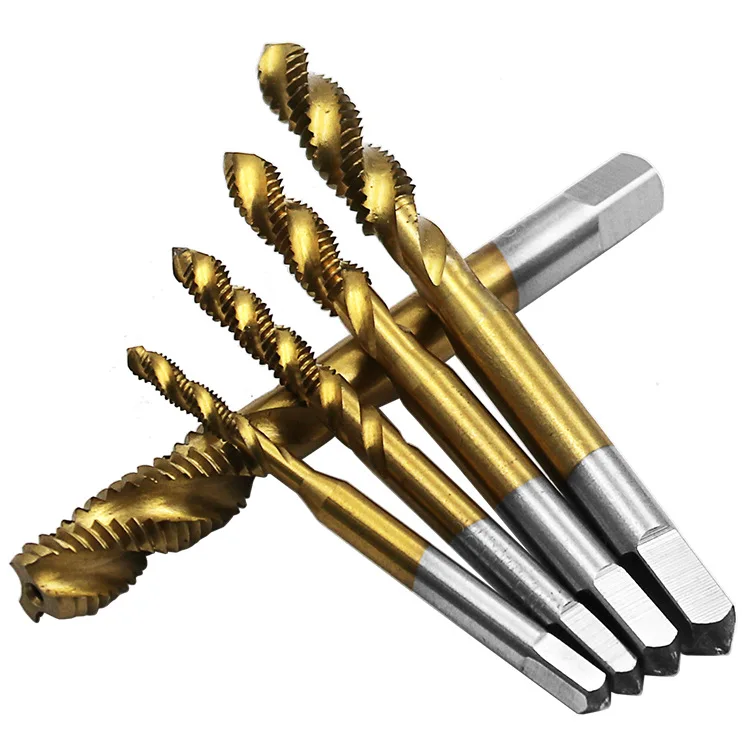 5PCS M3 M4 M5 M6 M8 Titanium Coated Thread Tap Drill Metric Hss Spiral Fluted Machine Screw Tap Spiral Pointed Taps Hand Tap