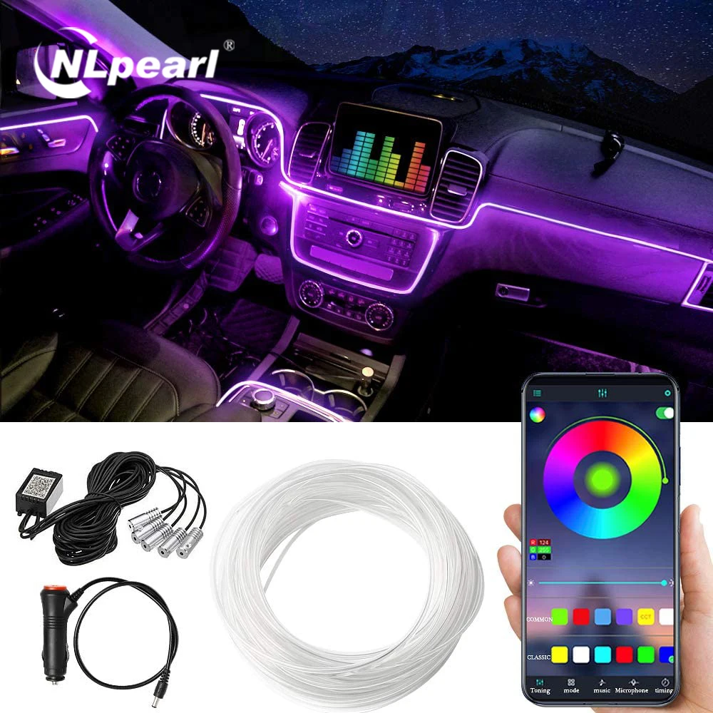 NLpearl 5IN1 6M RGB LED Car Ambient Interior Light with App Control Fiber Optic Neon Atmosphere Strip Decorative Lamps |