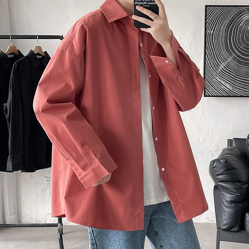 

Korean Style Men Shirts 2022 Autumn New Men Casual Shirts Large Size Solid Color Long Sleeve Blouses Vintage Clothing Men's Tops