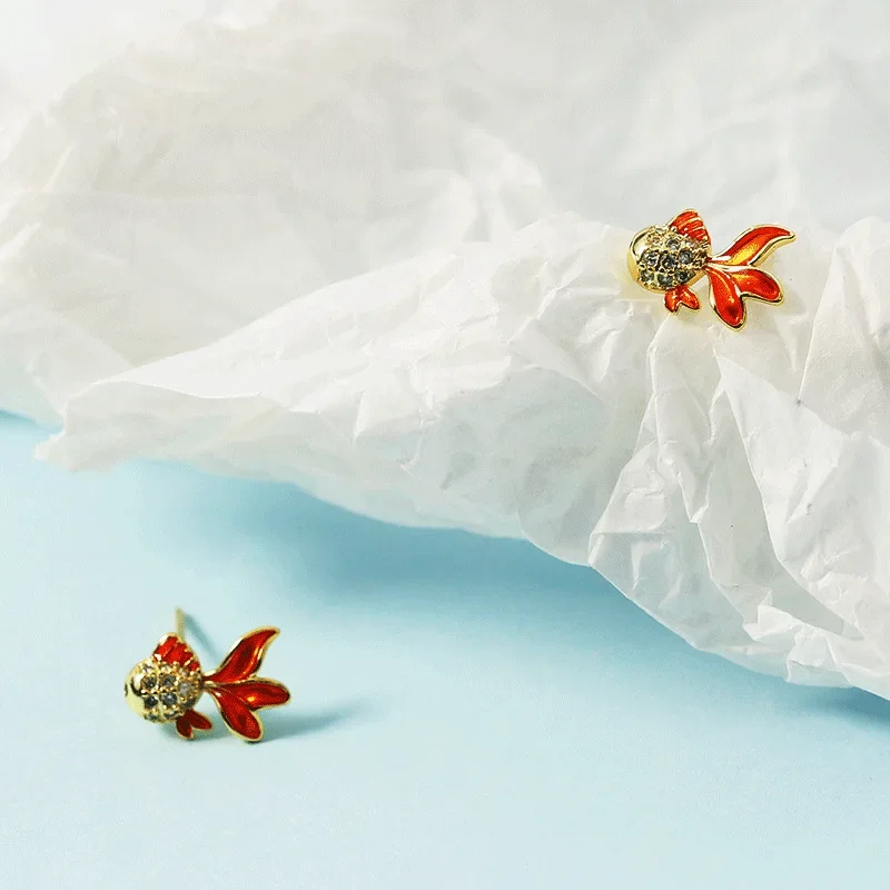 Красочная эмалированная циркониевая Милая Золотая рыбка женская бижутерия 2021 в