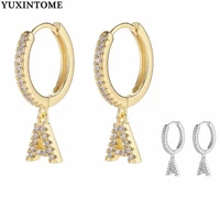 exquisite 925 silver ear buckle 26 letter hoop earring for women pendientes cz earrings fashion trend jewelry for women 2022