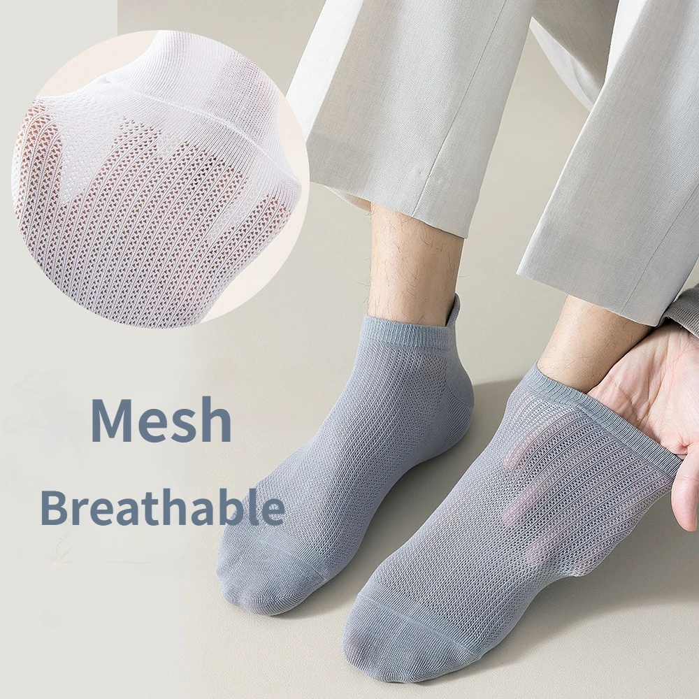5Pairs High Quality Men Ankle Socks Breathable 96% Pure Cotton Sports Mesh Casual Summer Thin Short Antibiosis Sock Soft