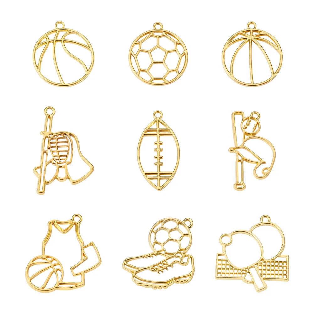 Basketball Football Alloy Open Back Bezel Pendants Sport Metal Charms For Necklace Bracelet Jewelry Making Gift