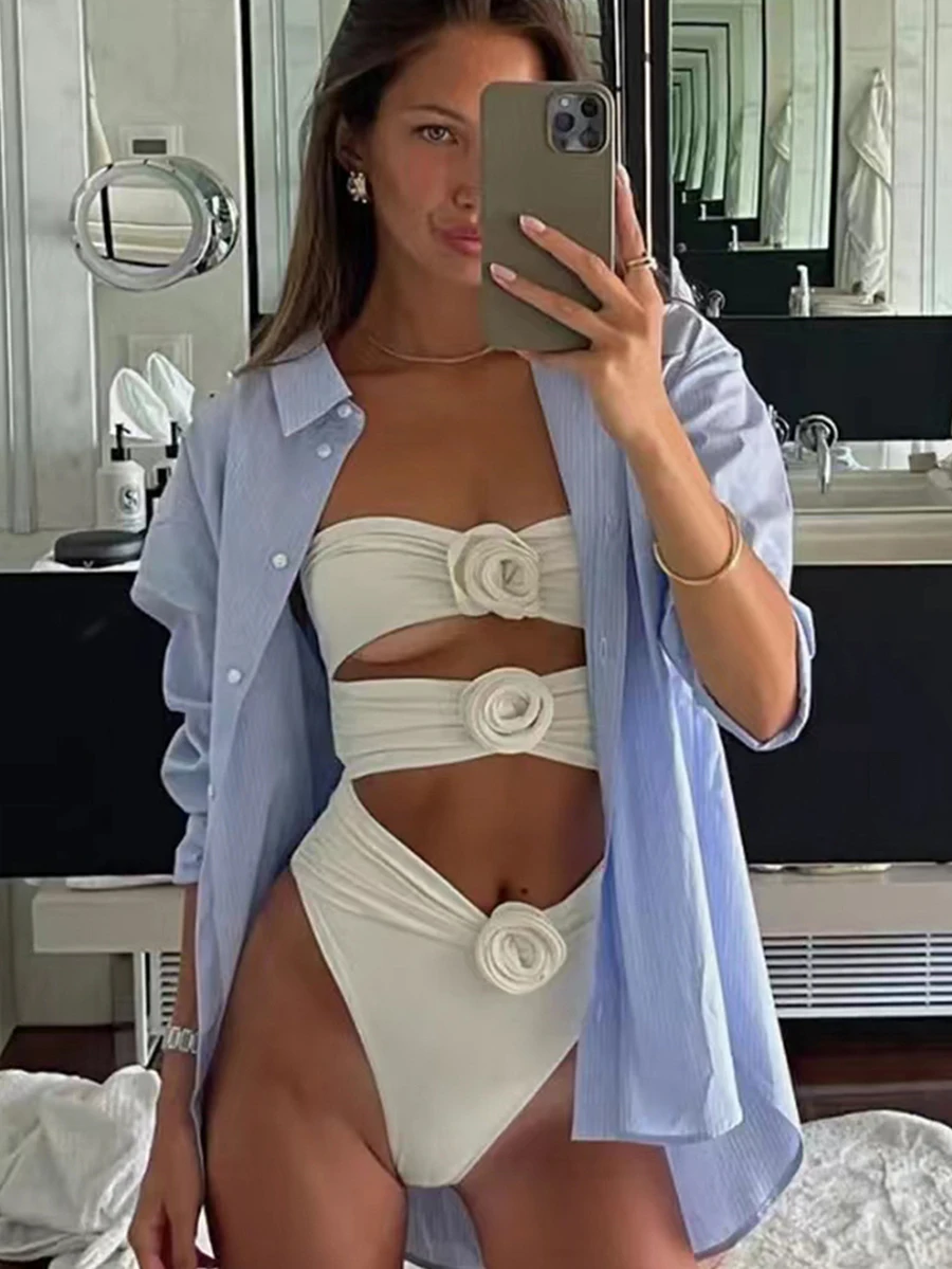 

Цельный женский купальник с цветочным принтом на шнуровке, 2023, пуш-ап, бюстгальтер с мягкими чашечками, купальник с высокой талией, купальный костюм, пляжная одежда, монокини для женщин