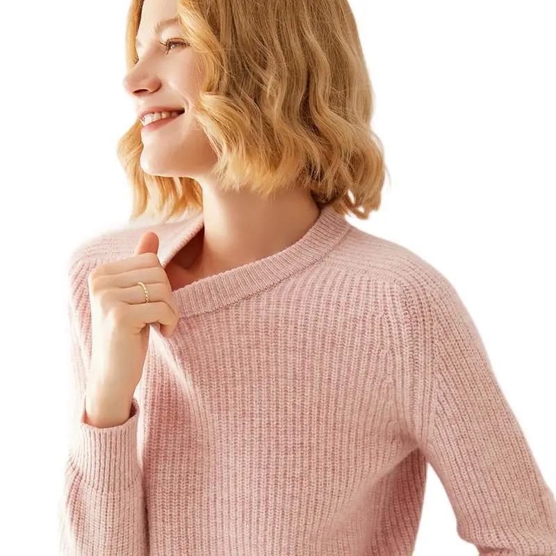 Плотный пуловер в рубчик для рыбаков из 100%-ной шерсти с круглым вырезом свитер