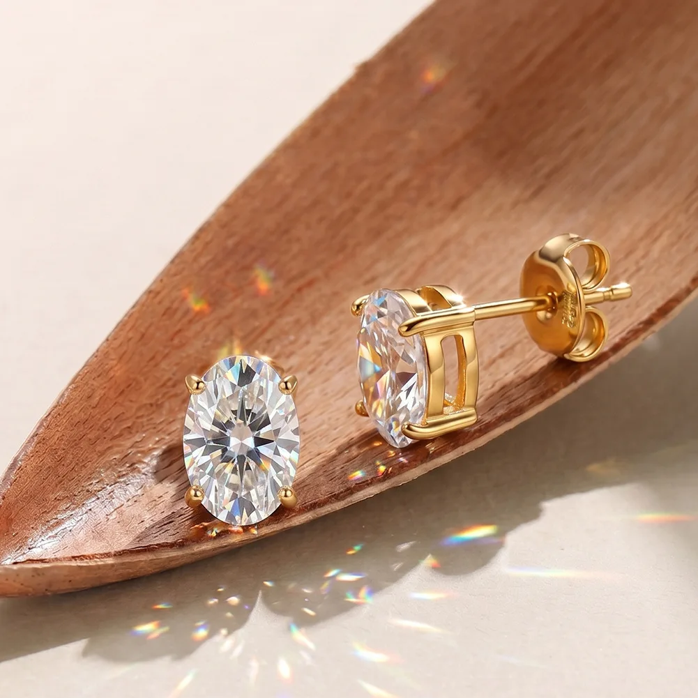 Фото Серьги-гвоздики из нержавеющей стали 316 с позолотой 18K и овальными кубическими циркониями для женщин, прозрачные цирконы 5А, минималистичные украшения, подарок №1