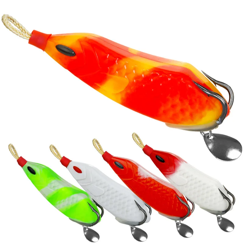 

5color Frog Lure Soft Tube Bait Plastic Fishing Lure with Fishing Hooks Serpentine Thunder Frog Artificial 3D Eyes