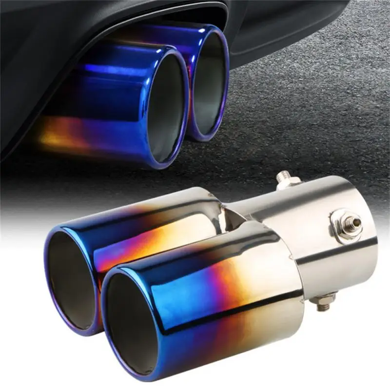 

Car Exhaust Trim Muffler Tail Pipe Stainless Steel Curved Double Outlet Car Decoration Chrome Tail Pipe Universal Accessories