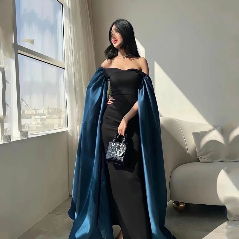 

Saudi Arabic Black Sweetheart Satin Evening Dresses Strapless Mermaid Long Prom Dress 2023 Dubai Women Formal Party فستان سهرة