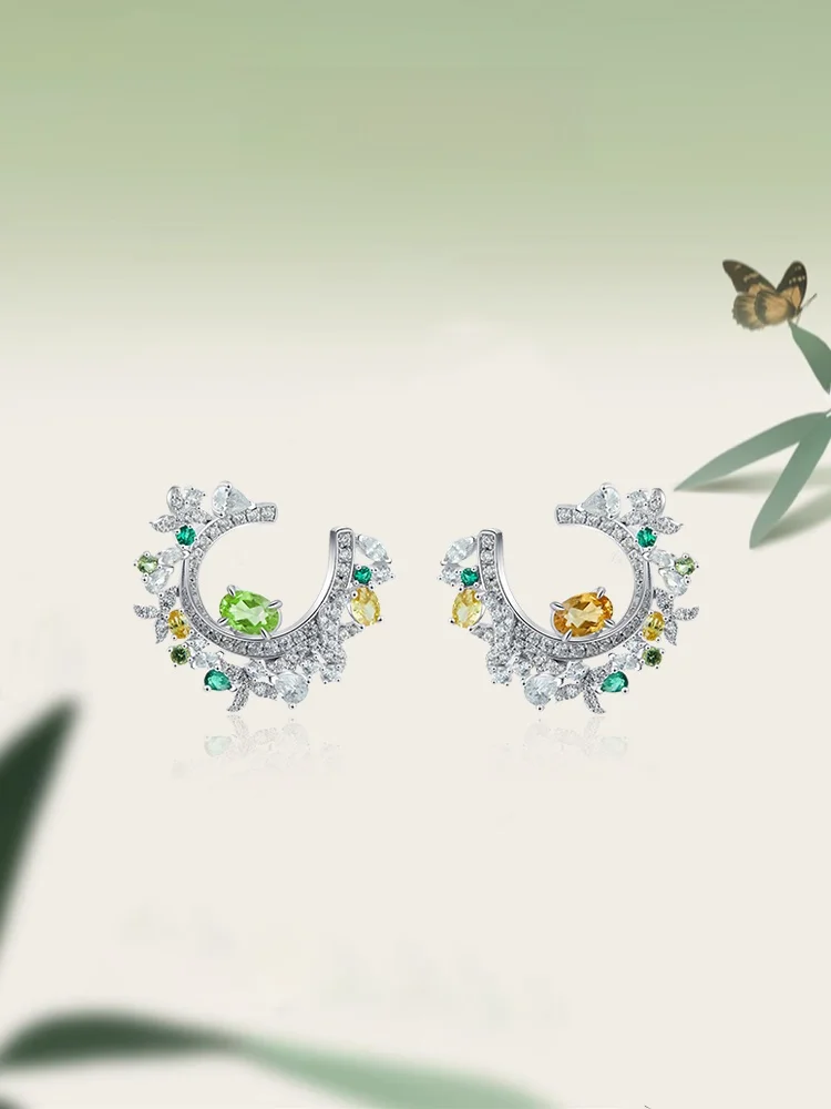 Серьги-гвоздики Cigalong CIGALONG с перидотом и цитрином четыре сезона цветочная корзина