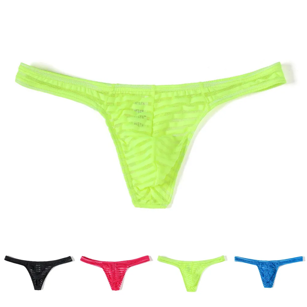 

Men Sexy Thong Ultra-Thin Breathable Low Rise Striped Semitransparent See Through Intimates Transparent Briefs