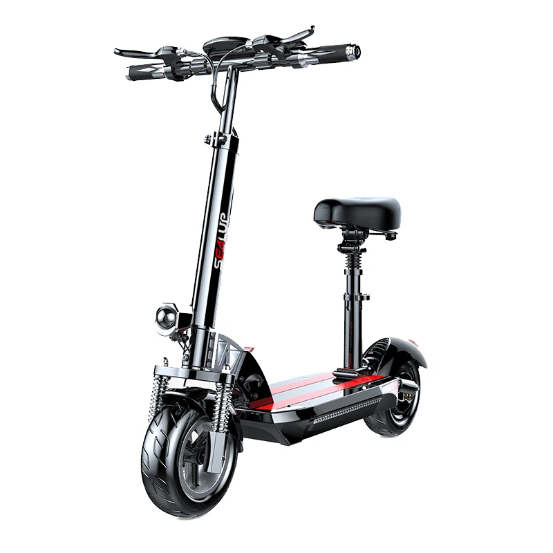 

Foldable Electric Scooter for Adult with seat, 500W Hub Motors Electric Scooter, 10" Solid Tires with Dual Rear Suspension