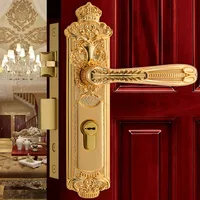 Golden Brass Door Lock Modern Interior Solid Wood Panel Handle Locks Europen Fashion Bedroom Bookroom Wooden Door Lockset