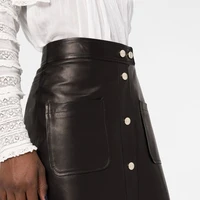 new autumn winter faux leather skirt midi pu spring women office slim a line black button pocket high waist hip skirt lady long