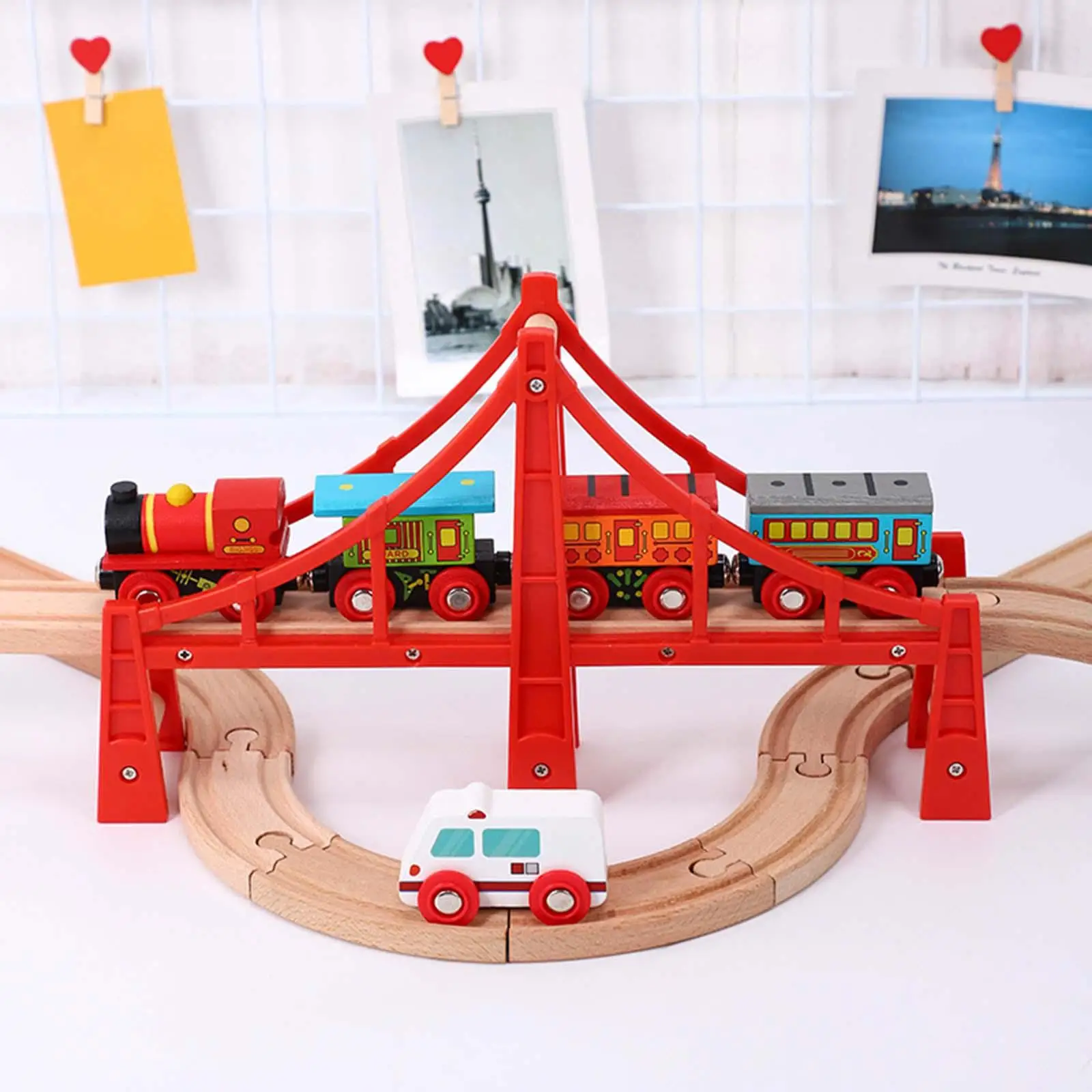 Деревянный набор поездов, аксессуары, мост, железнодорожный трек, игровой набор для мальчиков, детей