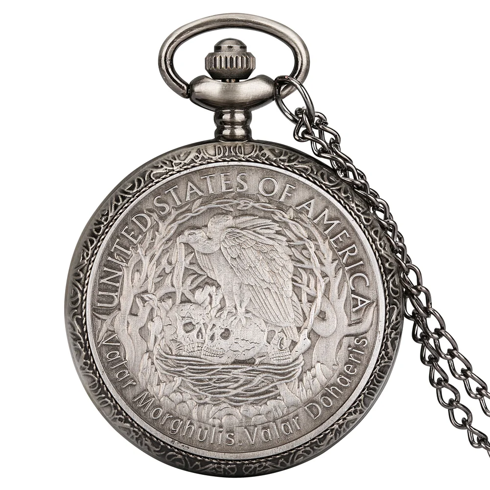 

Luxury Men's Quartz Pocket Watch Slim Chain Sticker Commemorative Coin Skull Surface Retro Nostalgic Pendant Clock Unique Gifts