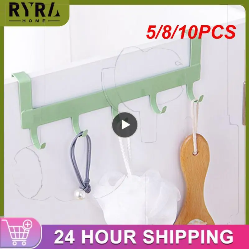 

5/8/10PCS 5 Hooks Five-link Hooks Save Space Coat Hat Towel Hanger Avoid Scratching Clothes Punch-free Bathroom Organizer Holder