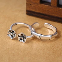 tulx vintage plum flower bamboo opening rings for women men simple design silver color couple ring lovers party jewelry