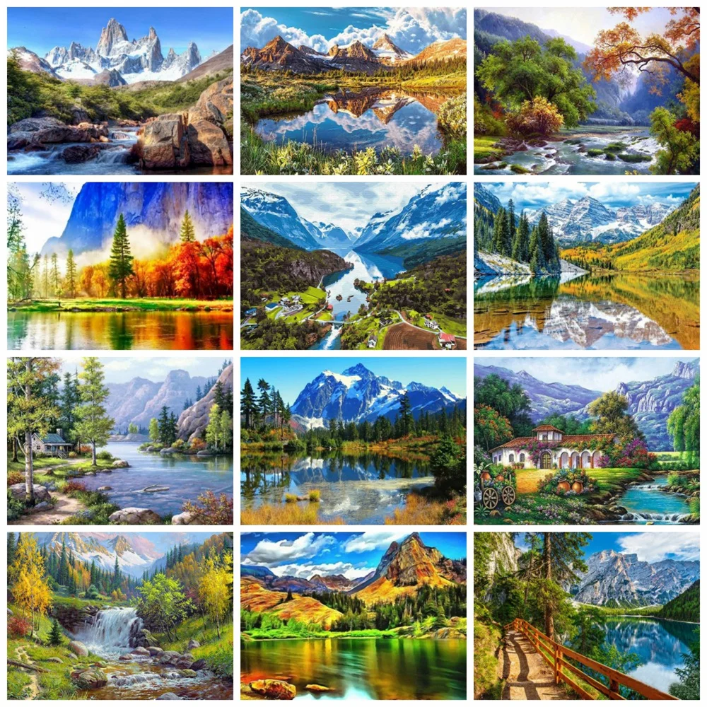

Huacan 5d Diy Diamond Painting Natural Scenery Square/round Diamond Embroidery Mosaic Mountain Lake Home Decor Crystal Picture