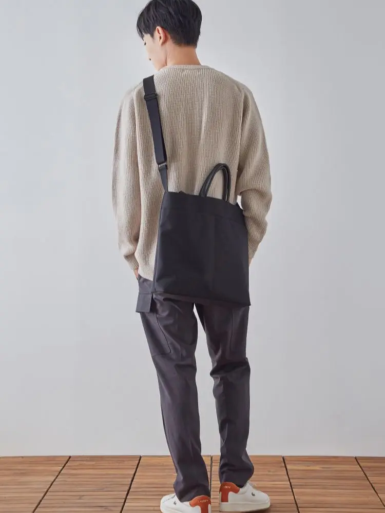 Men's Bag Canvas Handbag Women's Briefcase Business Leisure Commuter Document Bag One Shoulder Cross-Side Schoolbag Unisex Tote