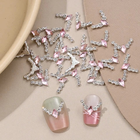 10 шт., подвески для дизайна ногтей с французским ромбом, 3D алмазный сплав, украшения для ногтей, стразы, металлические принадлежности для маникюра, аксессуары