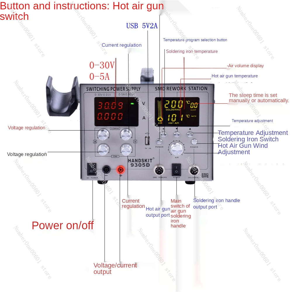 Цифровой паяльник 9305D SMD с термофеном автоматическая паяльная станция для