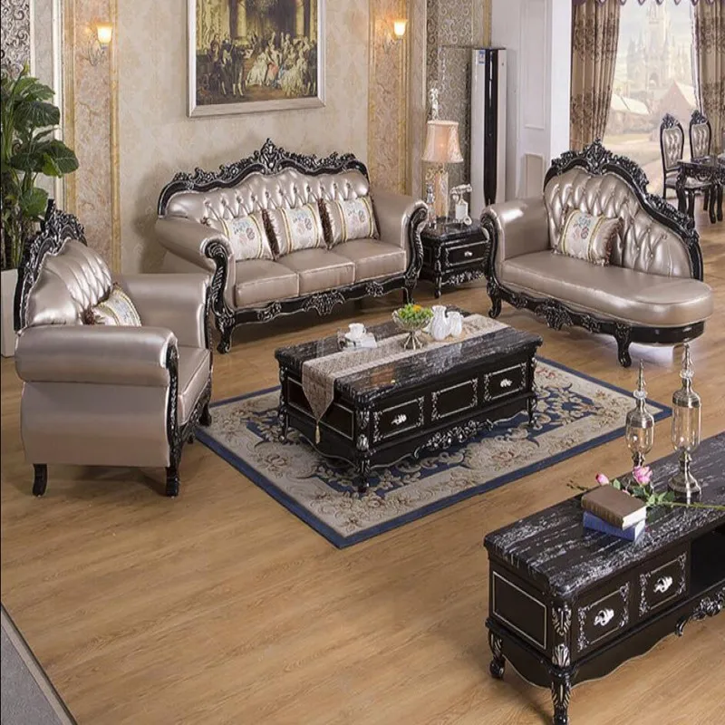 Кожаный диван в Европейском стиле сочетание большой мебели для гостиной