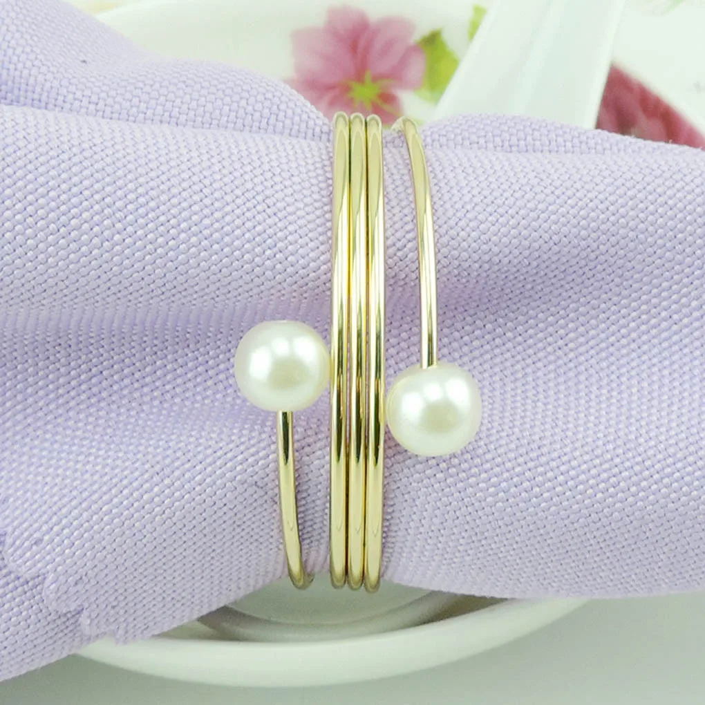 

12pcs Imitation Pearls Napkin Rings Wedding Party Holiday Dinner Decoration Table Napkin Holders