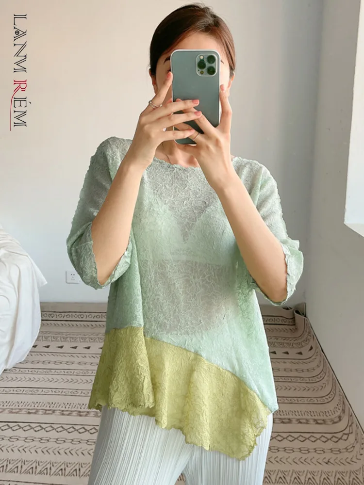

LANMREM Patchwork T-shirt For Women 2022 New Autumn Summer O-neck Half Sleeve Tops Office Lady Fashion Female Clothes 2N154