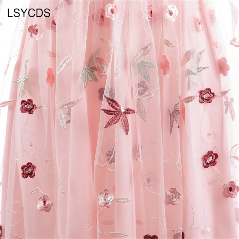 LSYCDS элегантное сетчатое платье женское розовое плиссированное с рукавами 3/4 и