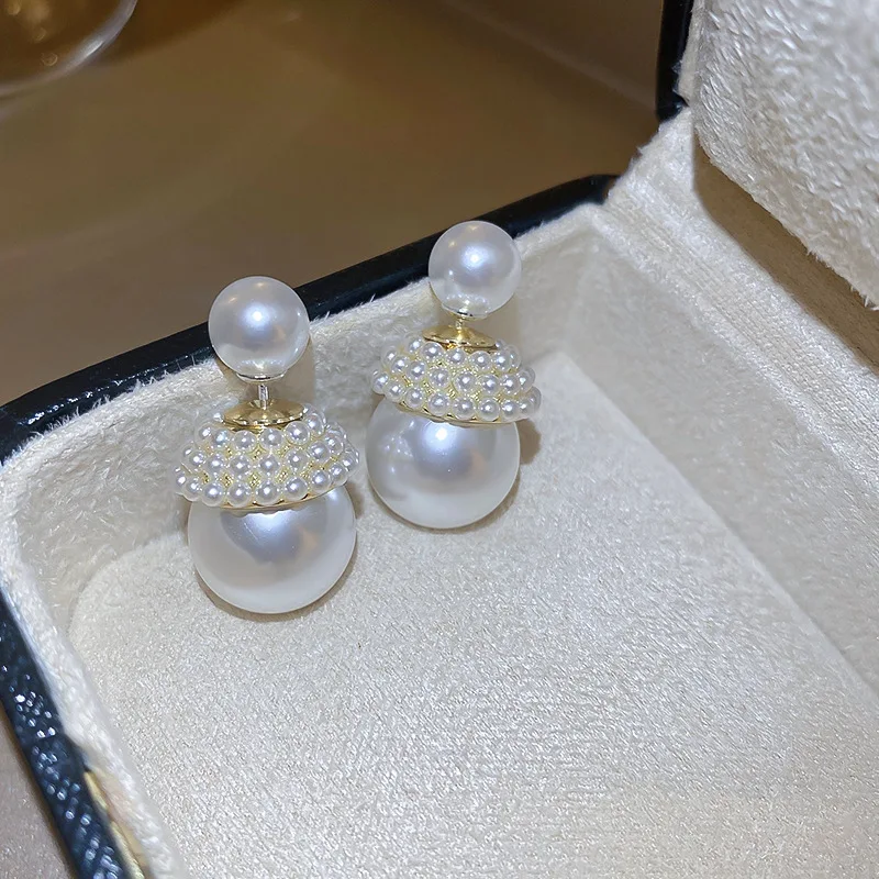 France New Design Double Side Pearl Stud Earrings For Women Wedding Party Bijoux Fashion Boucles d'oreilles Brincos
