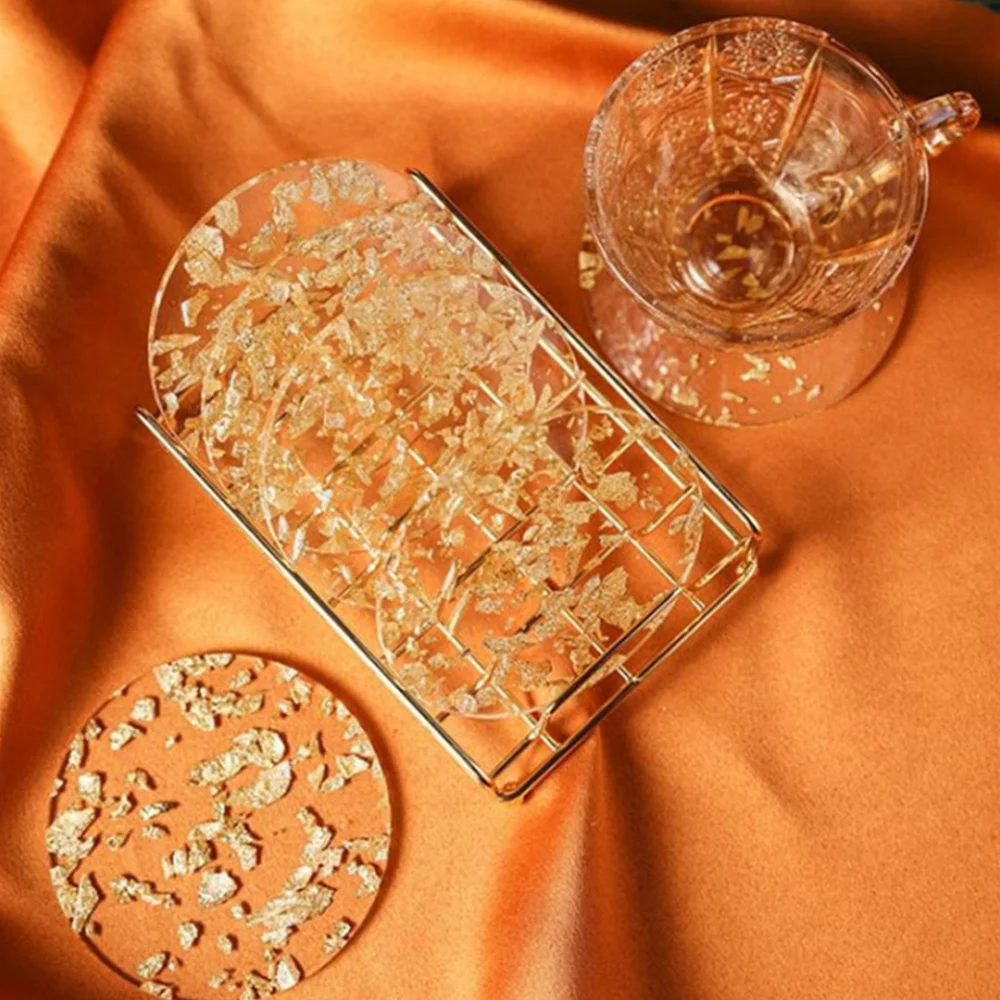 

Acrylic Coaster Gold Foil Heat Insulation Table Mat Mug Pad Tea Milk Coffee Cup Mat Cake Holder Kitchen Utensil Kitchenware