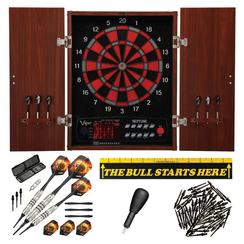 

Electronic Dartboard, "The Bull Starts Here" Throw Line Marker, Blazer 16g Soft Tip Darts, Tip Remover Tool & Tufflex II Black