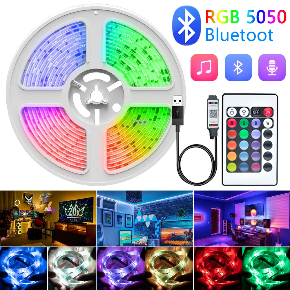 

Светодиодная лента RGB 5050 RGBIC WS2812B, Bluetooth, 1-30 м, USB, 5 В, индивидуально адресуемый гибкий диод для праздника, вечеринки, спальни