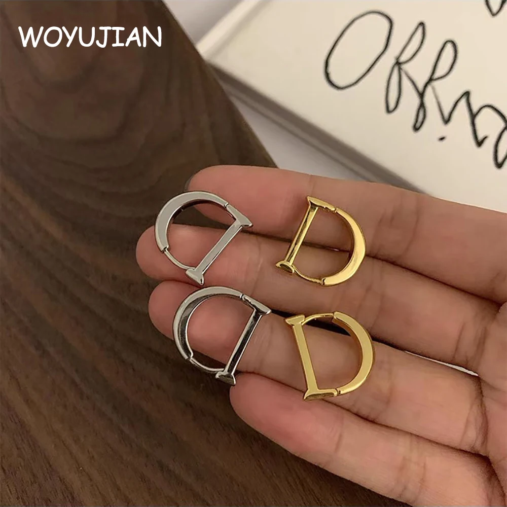 

WOYUJIAN English Letter D Gold Color Ear Piercing Earring Silver Color Initial Ear Buckle Hoop Earrings for Women Jewelry