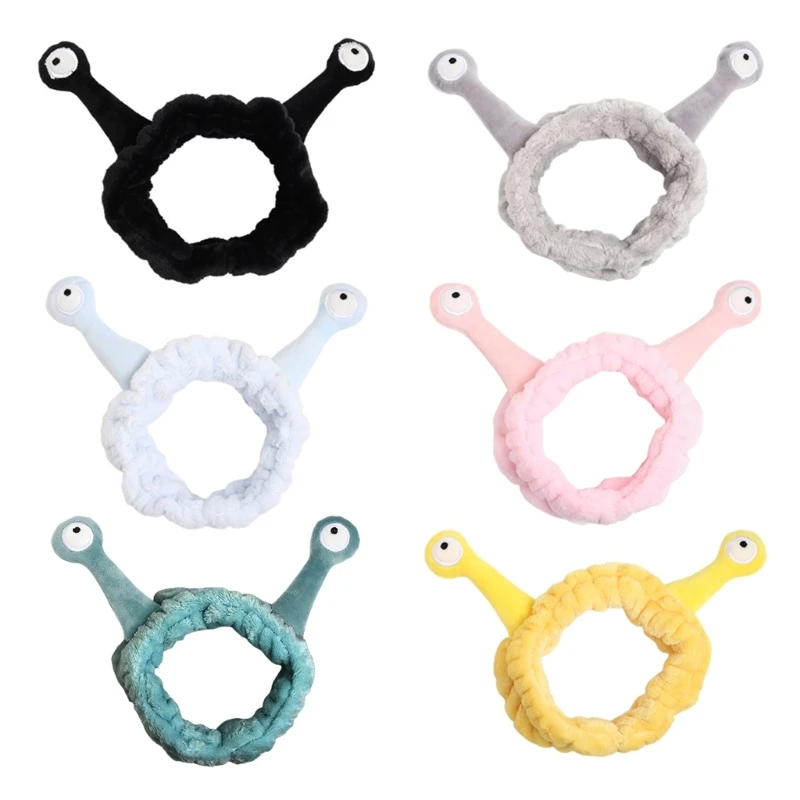 

Women Wash Face Plush Headband Funny Cartoon Snail Antenna Eyes Elastic Hair Band Candy Color Makeup Turban Bandana