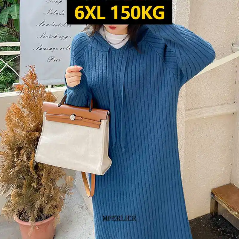 

E GIRLS Plus Size 5XL 150kg Casual Women Knitted Maxi Dress Autumn Elegant Ribbed Long Sleeve Bodycon Dress Ladies Streetwear D